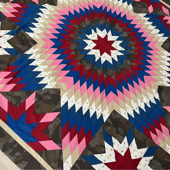Handmade Texas Lone Star sewing Patchwork 100%Cotton Queen size Quilt Top/Topper - Picture 3 of 4